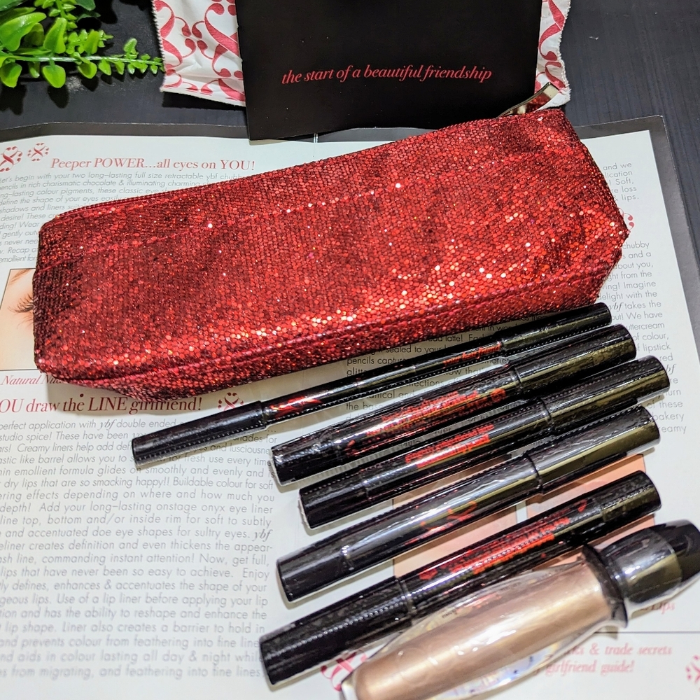 Ybf makeup travel bag bling + lipliner eyeliner eyebrow eye pencil color SET NEW